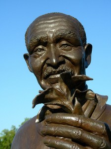 Detail from a statue of Carver at the George Washington Carver Garden in the Missouri Botanical Garden.