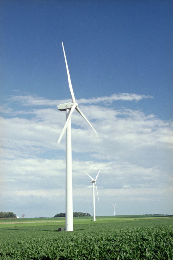 he corn beneath these MidAmerican Energy wind turbines near Blairsburg isn't yet quite as high as an elephant's eye. When the stalks reach maturity, their roughness can cut wind speed (and power production) at the turbine's hub, hundreds of feet up.