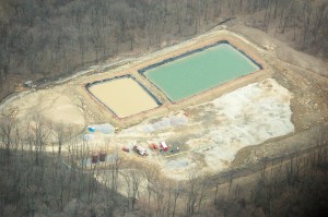 Ponds of wastewater from hydraulic fracturing in Washington County, Pennsylvania, on the Marcellus Shale formation.
