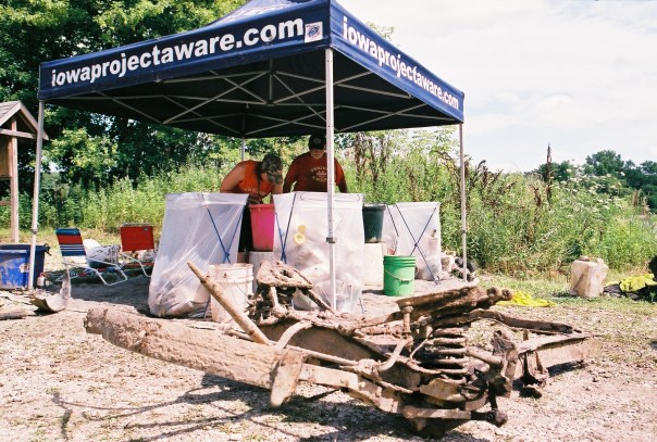 One of at least two nearly complete car frames volunteers wrestled from the lower Des Moines River during Project AWARE July 11-15.