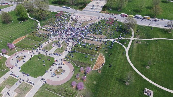 Aerial view of the March for Science Iowa crowd, via drone. Credit: Thomas Critelli O'Donnell.